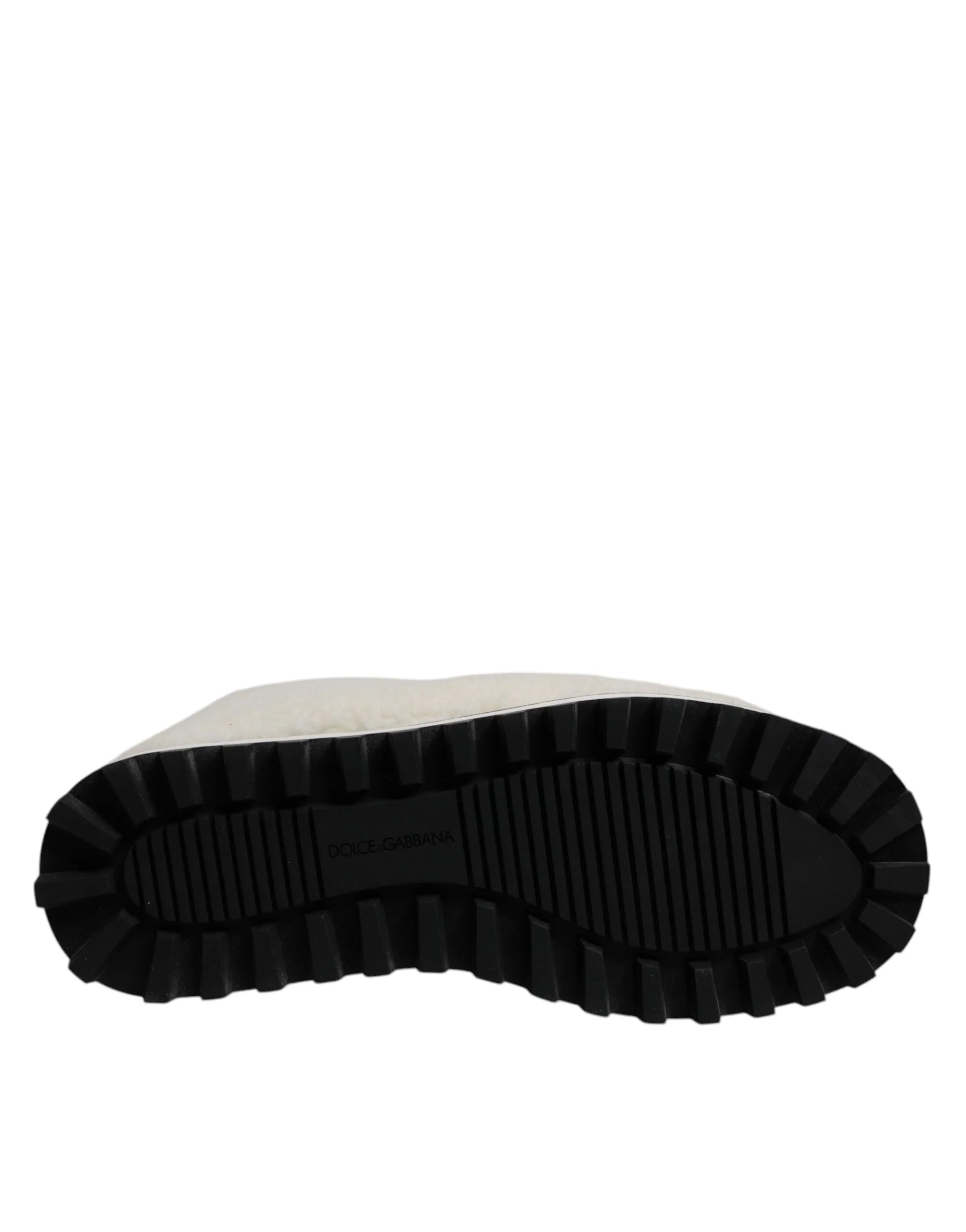 Dolce & Gabbana White Plush Logo Padded Mid Calf Boots Shoes - EU44/US11 - Boots