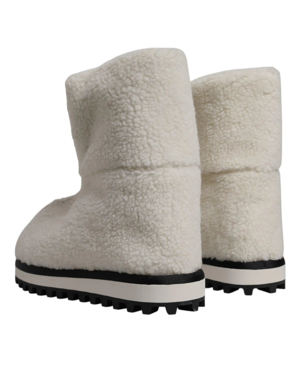 Dolce & Gabbana White Plush Logo Padded Mid Calf Boots Shoes - EU44/US11 - Boots