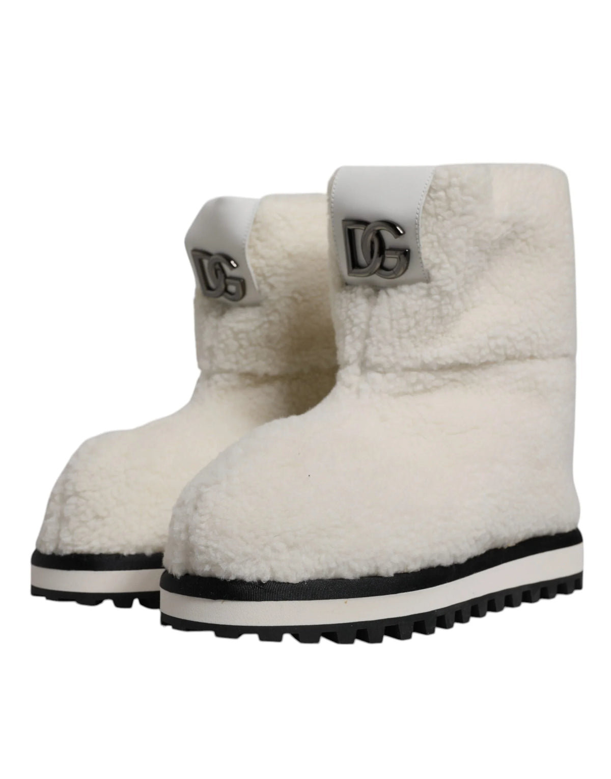 Dolce & Gabbana White Plush Logo Padded Mid Calf Boots Shoes - EU44/US11 - Boots
