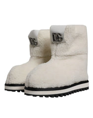 Dolce & Gabbana White Plush Logo Padded Mid Calf Boots Shoes - EU44/US11 - Boots