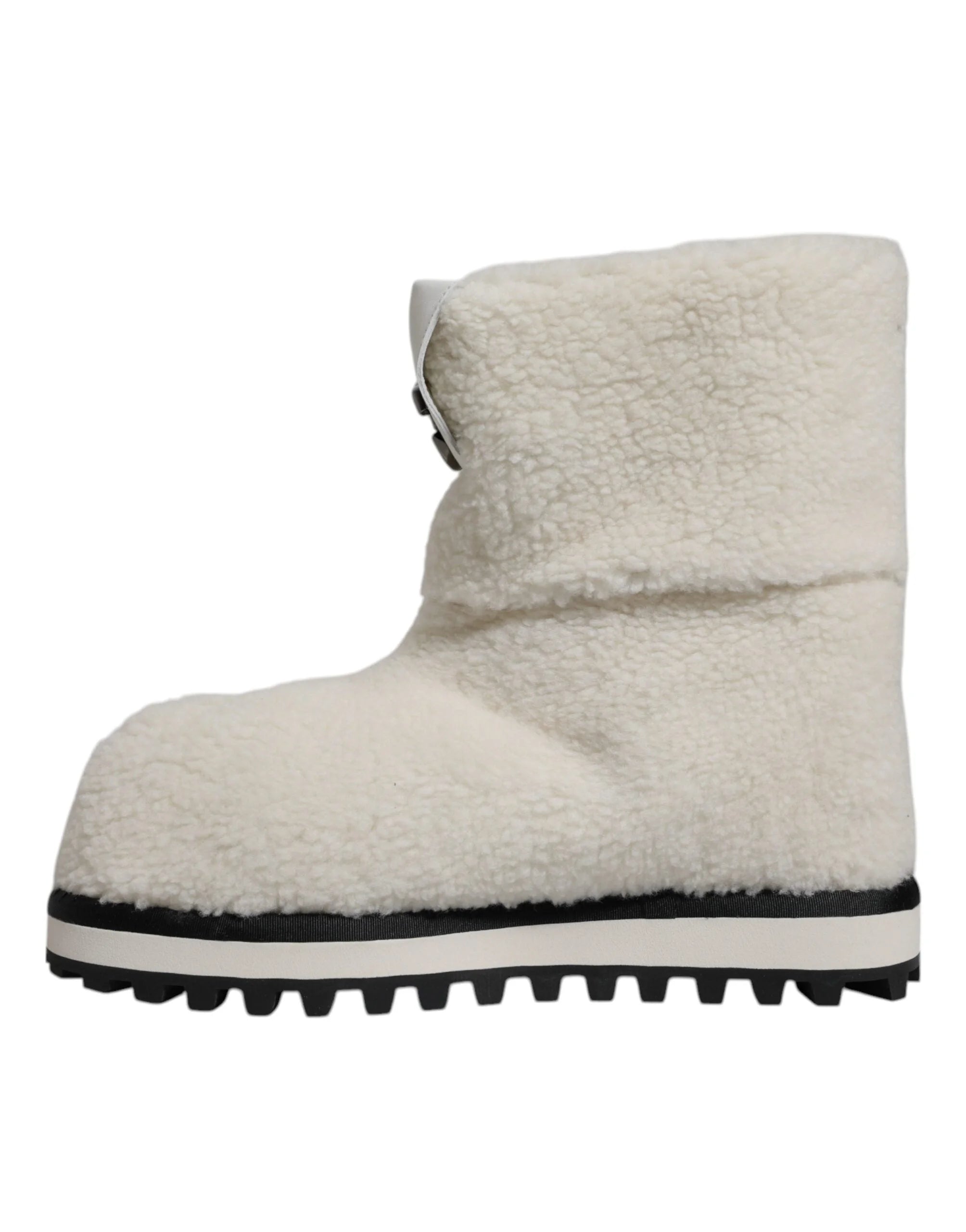 Dolce & Gabbana White Plush Logo Padded Mid Calf Boots Shoes - EU44/US11 - Boots