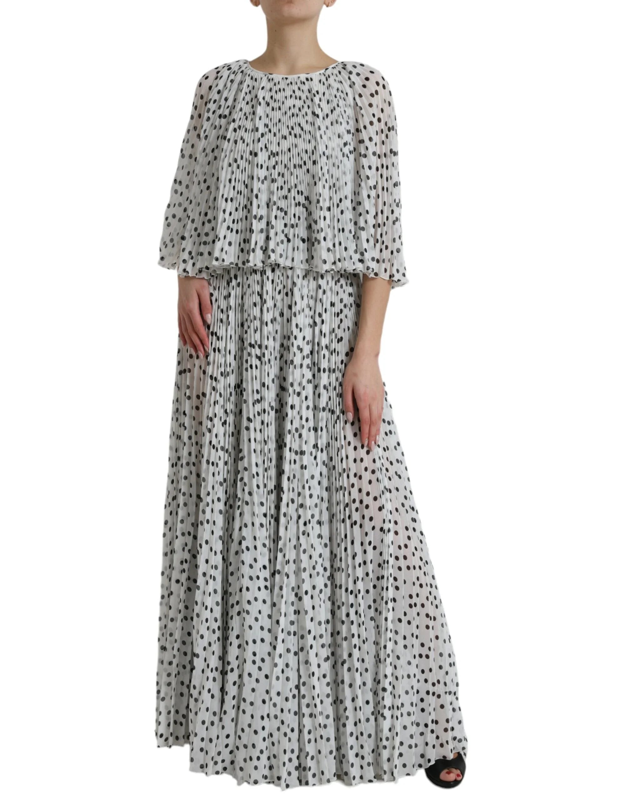 Dolce & Gabbana White Polka Dot A-line Pleated Maxi Dress - IT40|S - Dresses