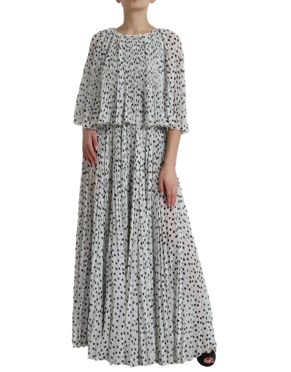 Dolce & Gabbana White Polka Dot A-line Pleated Maxi Dress - IT40|S - Dresses