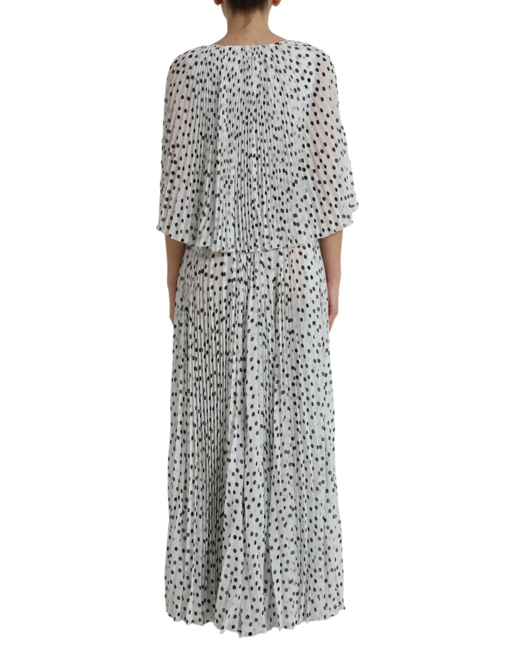 Dolce & Gabbana White Polka Dot A-line Pleated Maxi Dress - IT40|S - Dresses