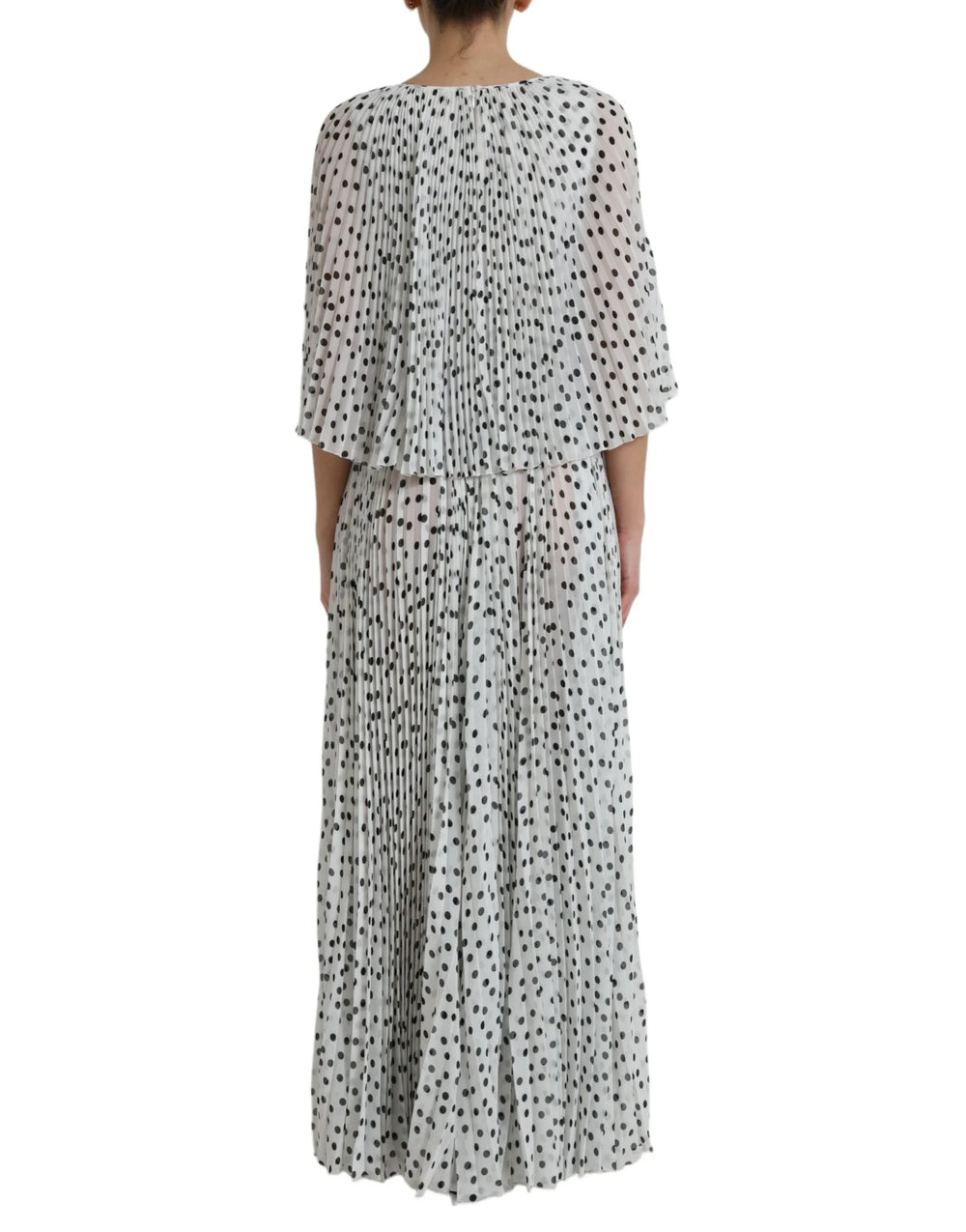 Dolce & Gabbana White Polka Dot A-line Pleated Maxi Dress - IT40|S - Dresses