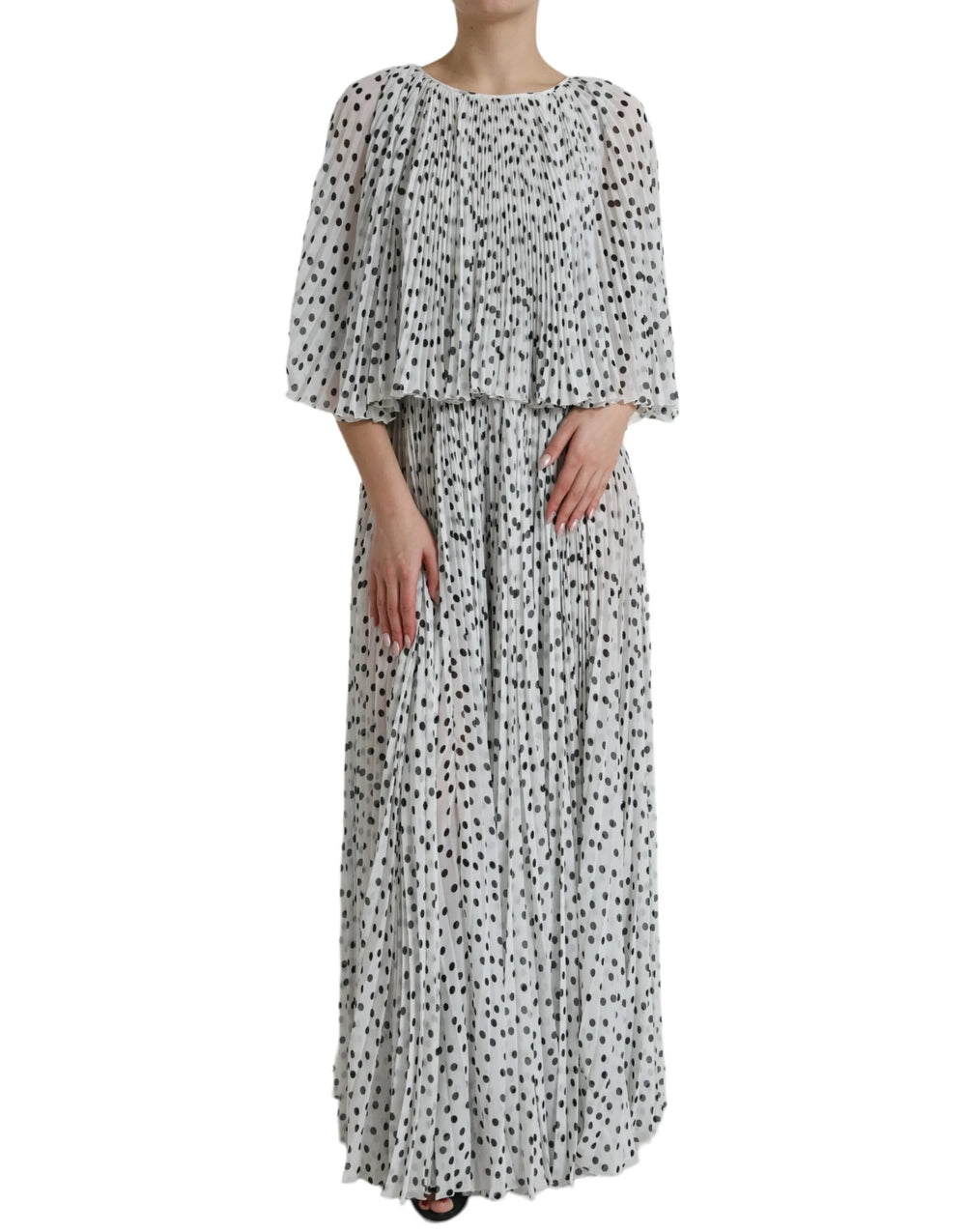 Dolce & Gabbana White Polka Dot A-line Pleated Maxi Dress - IT40|S - Dresses