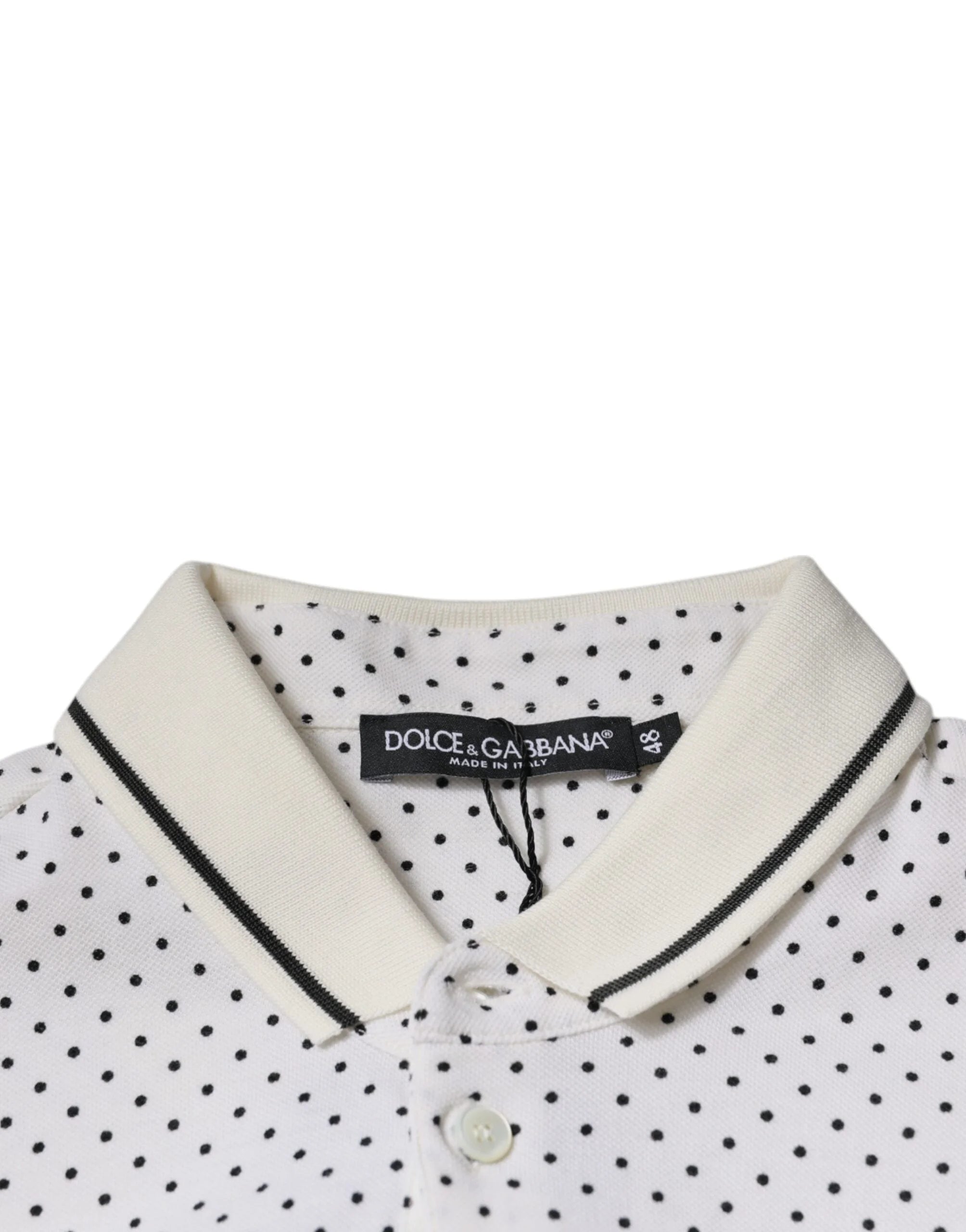 Dolce & Gabbana White Polka Dot Cotton Collared Polo T-shirt - Polos