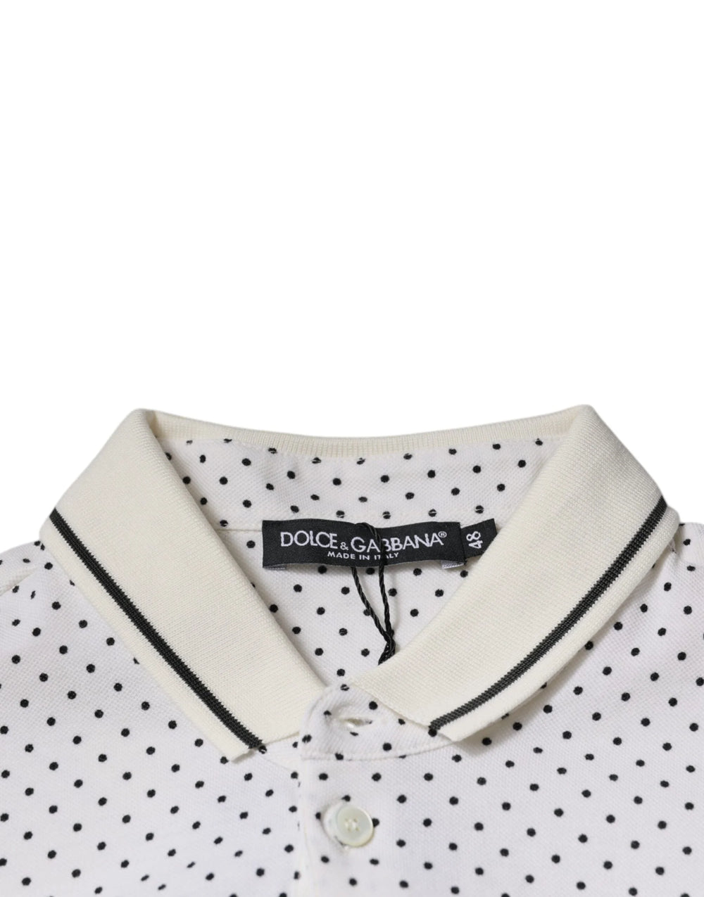Dolce & Gabbana White Polka Dot Cotton Collared Polo T-shirt - Polos