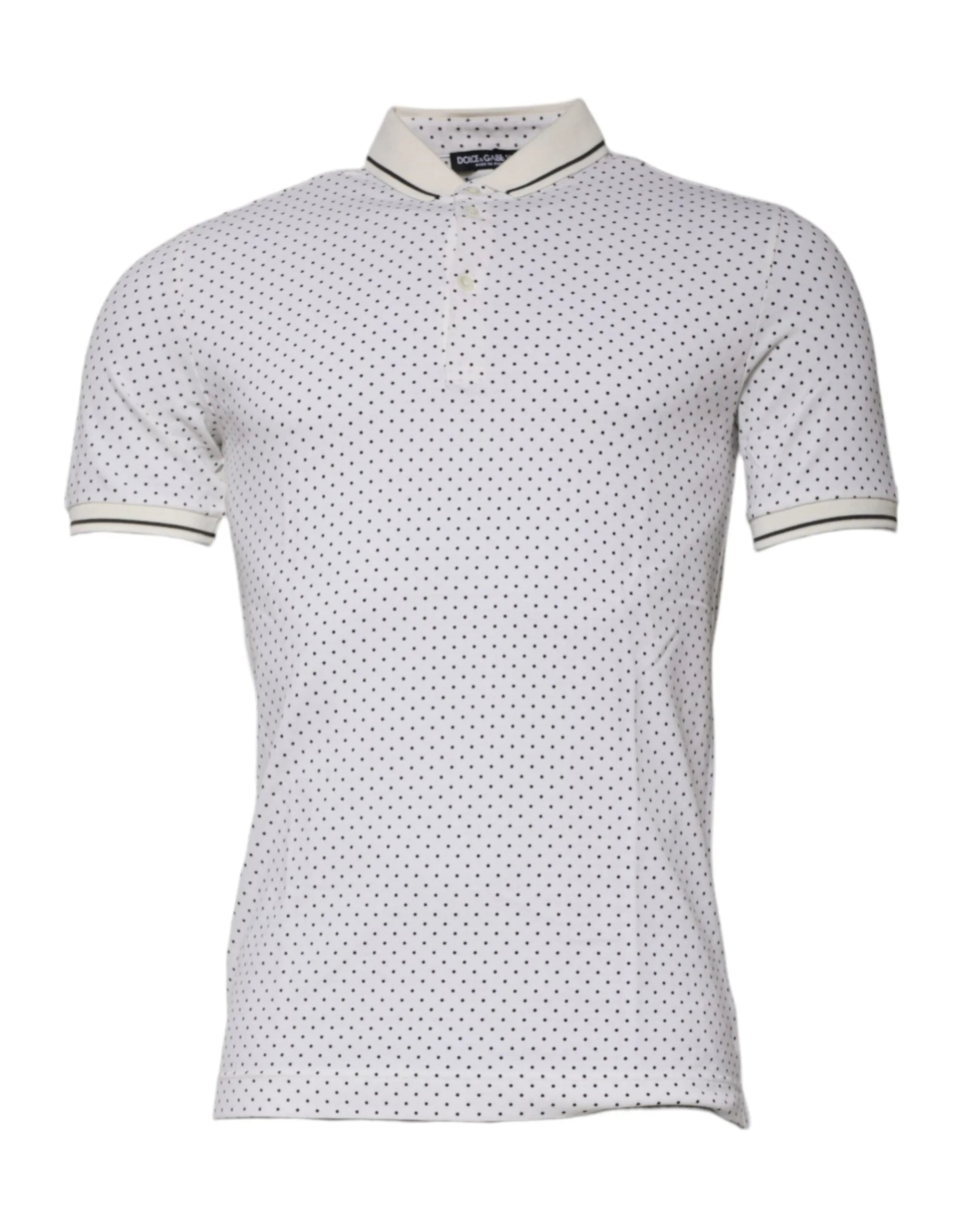 Dolce & Gabbana White Polka Dot Cotton Collared Polo T-shirt - Polos