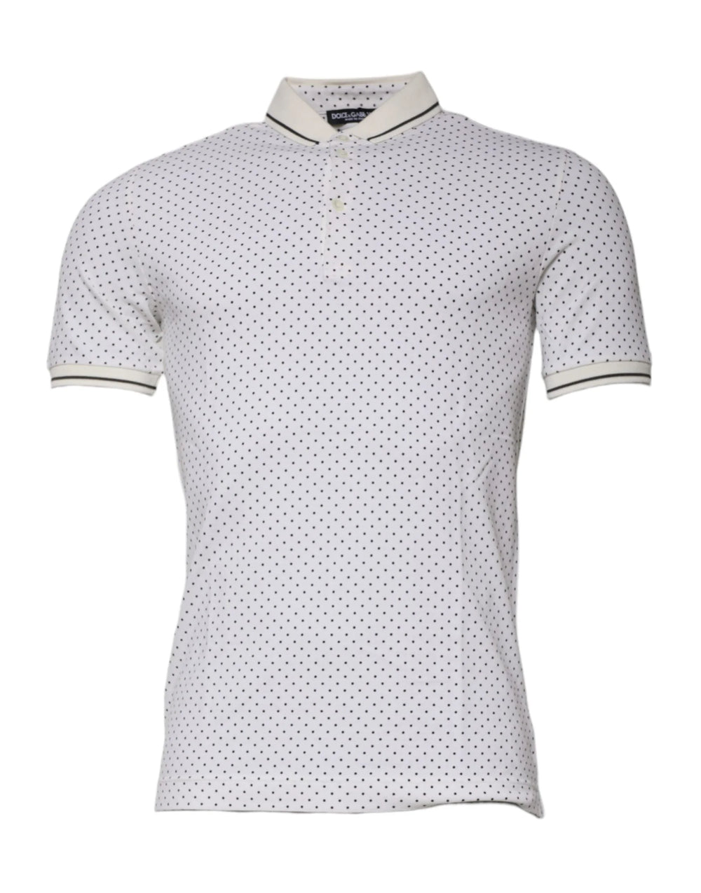 Dolce & Gabbana White Polka Dot Cotton Collared Polo T-shirt - Polos