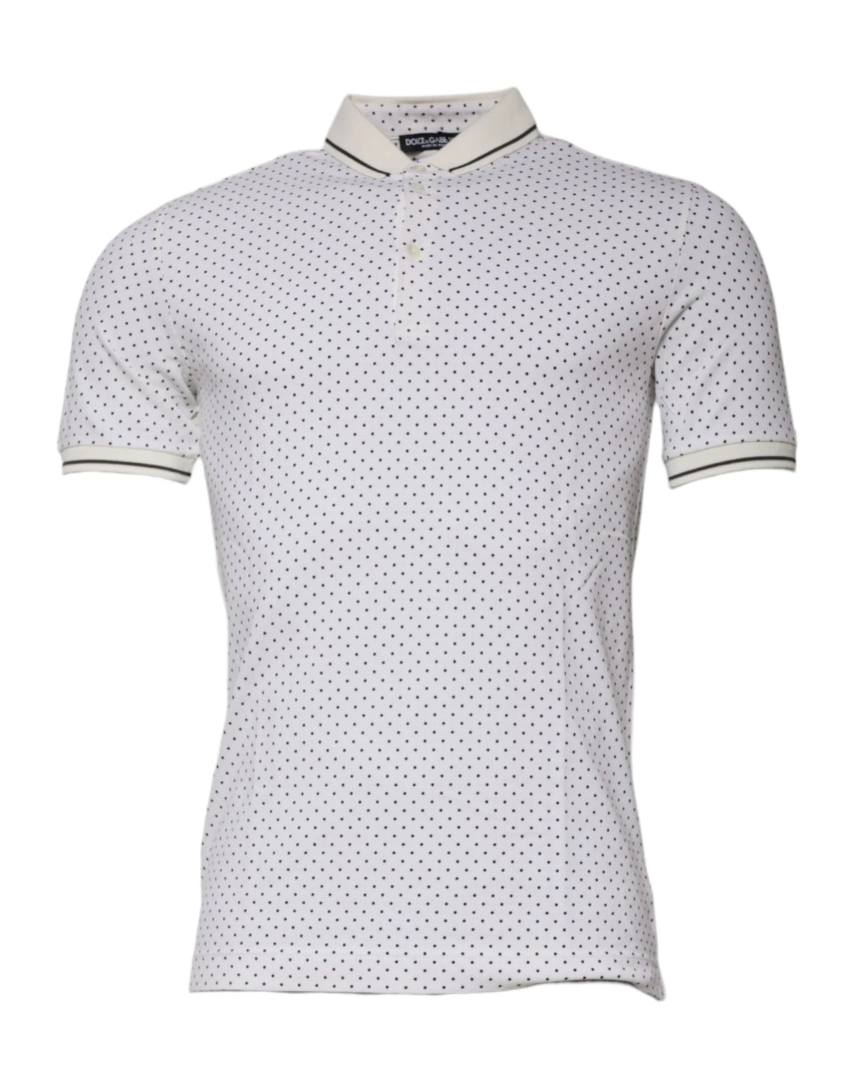 Dolce & Gabbana White Polka Dot Cotton Collared Polo T-shirt - Polos