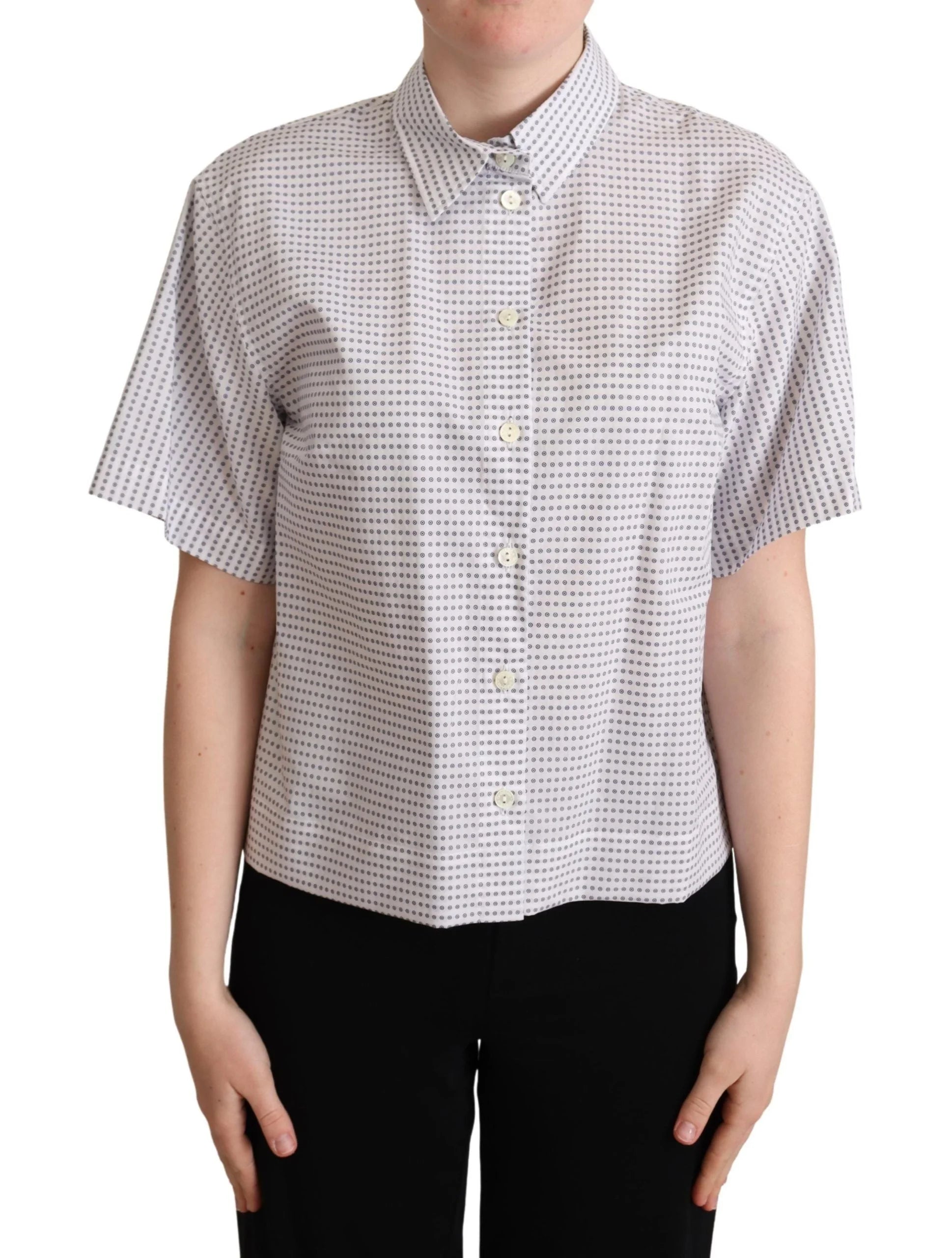 Dolce & Gabbana White Polka Dots Collared Blouse Shirt - Polos