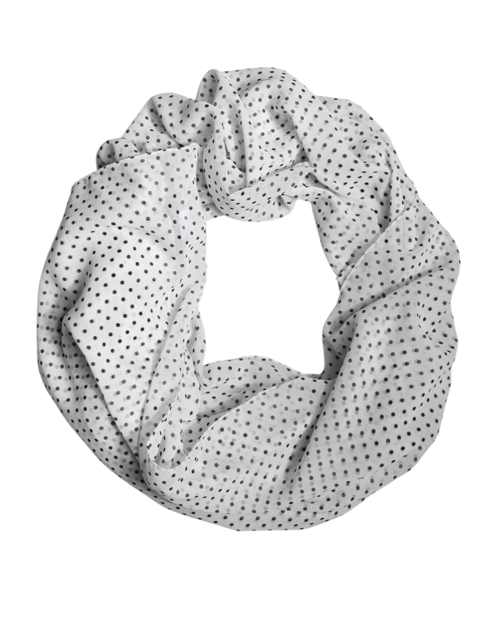Dolce & Gabbana White Polka Dots Polyester Wrap Shawl Scarf - Scarves & Shawls