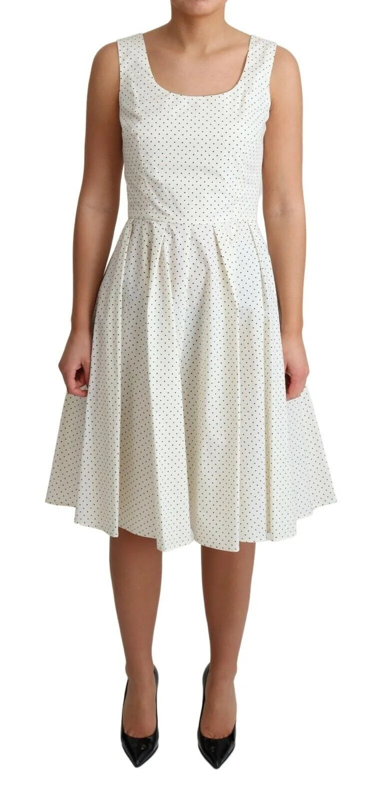 Dolce & Gabbana White Polka Dotted Cotton A-Line Dress - Dresses