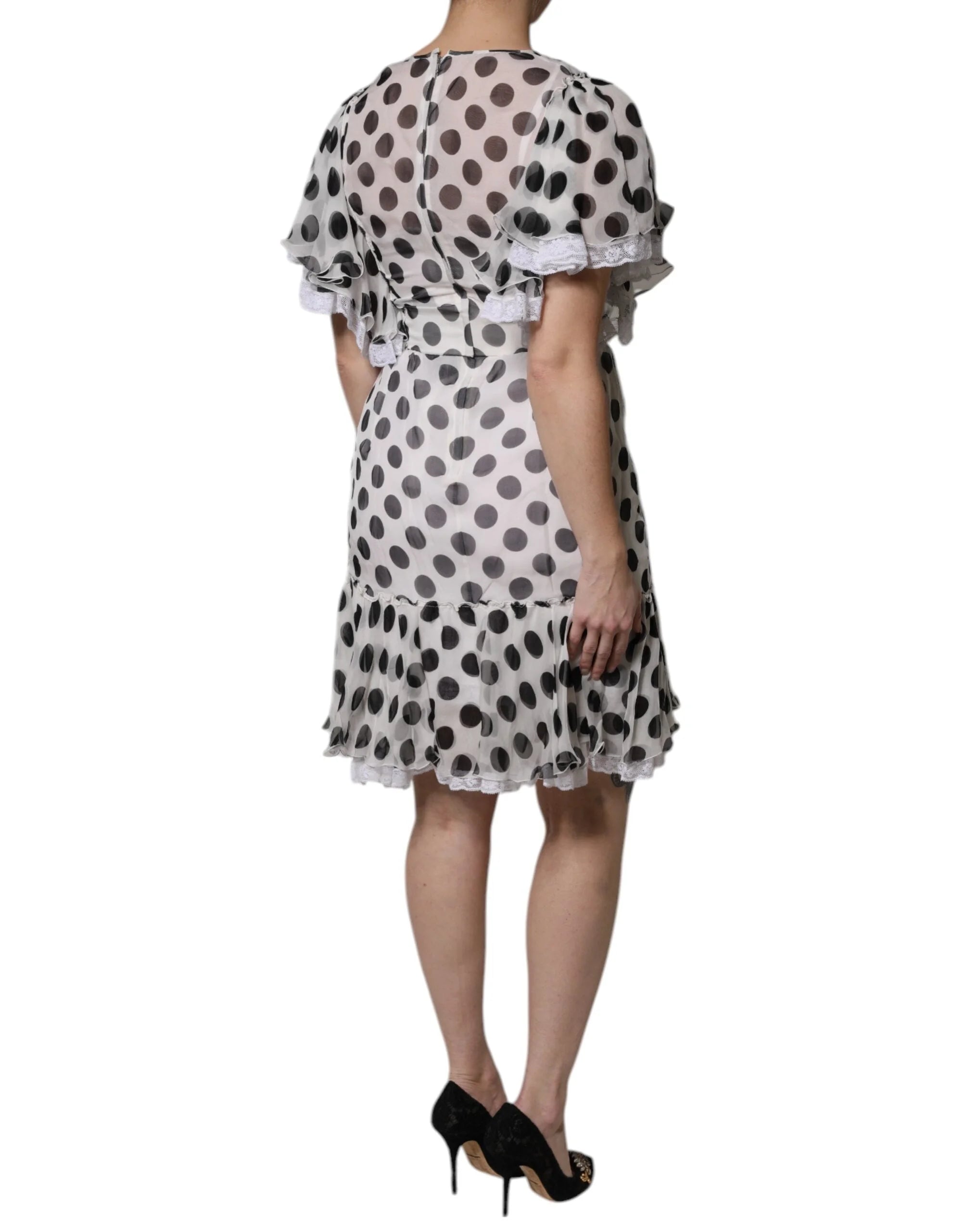 Dolce & Gabbana White Polka Dotted Silk Blend A-line Dress - Dresses