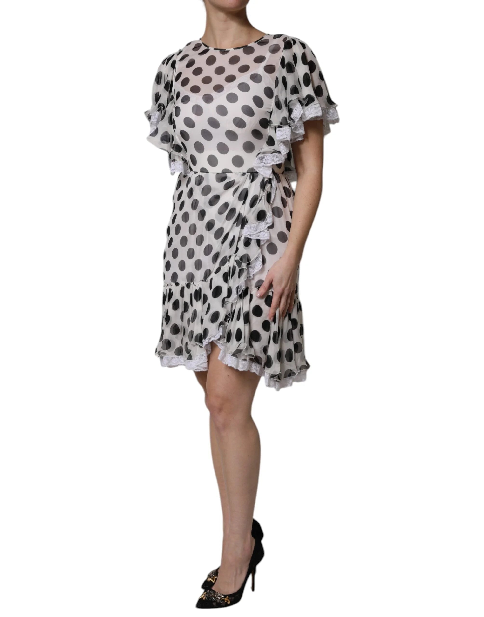 Dolce & Gabbana White Polka Dotted Silk Blend A-line Dress - Dresses