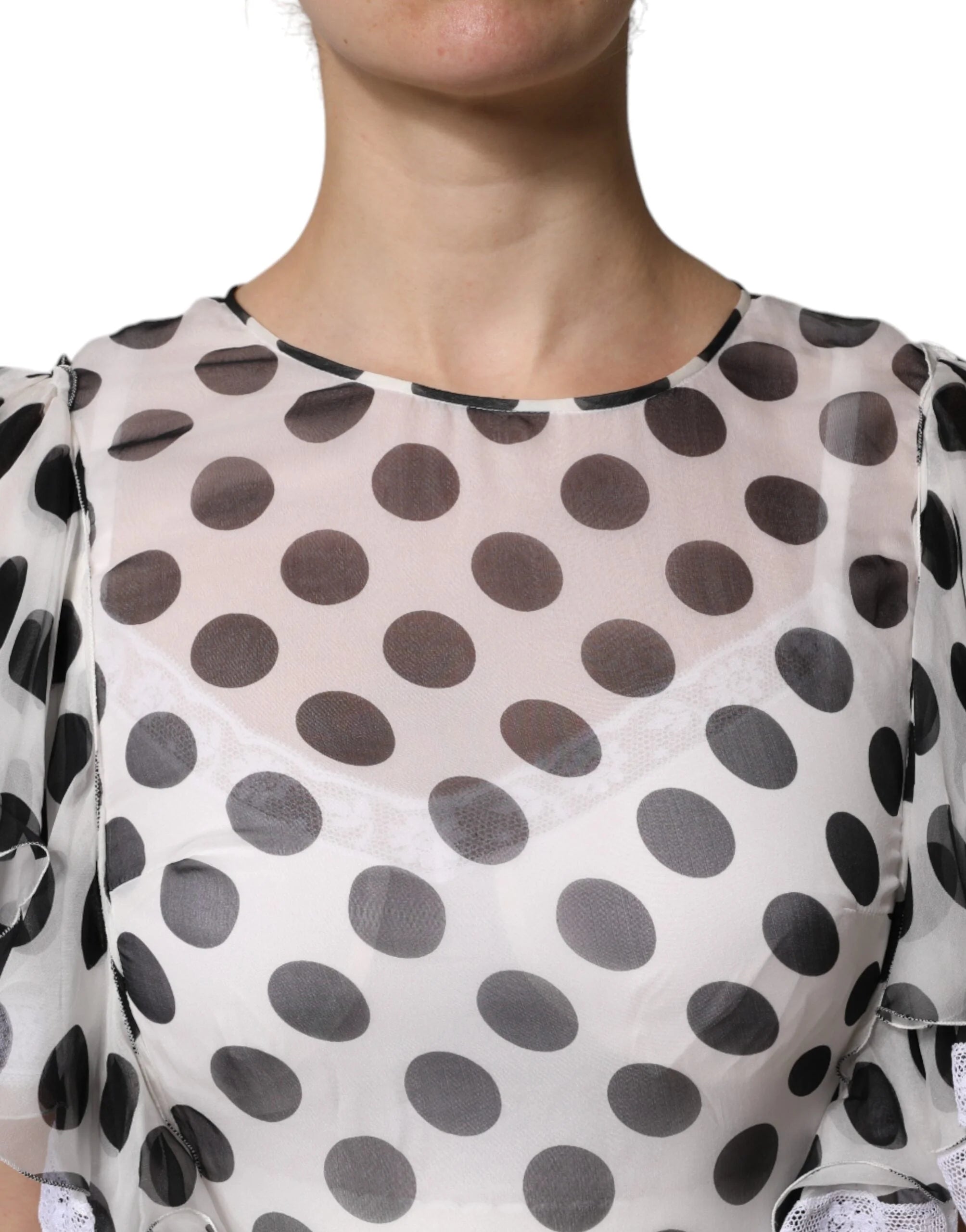 Dolce & Gabbana White Polka Dotted Silk Blend A-line Dress - Dresses
