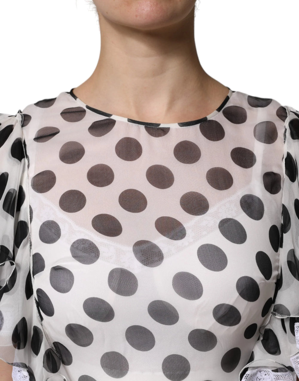 Dolce & Gabbana White Polka Dotted Silk Blend A-line Dress - Dresses