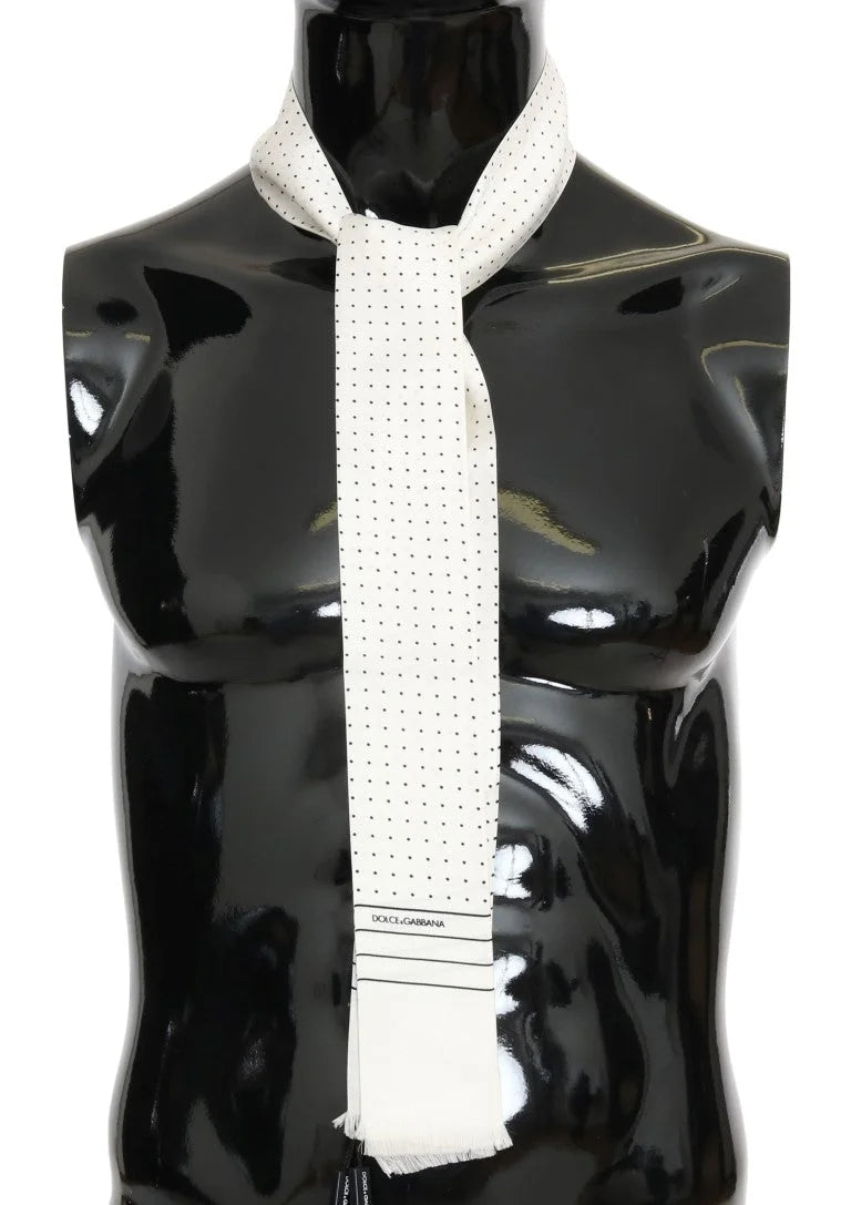 Dolce & Gabbana White Polka Dotted Silk Skinny Scarf - Neckties