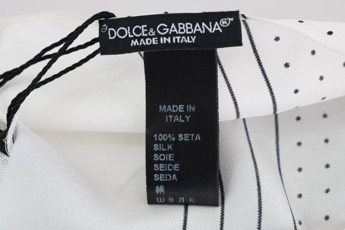Dolce & Gabbana White Polka Dotted Silk Skinny Scarf - Neckties