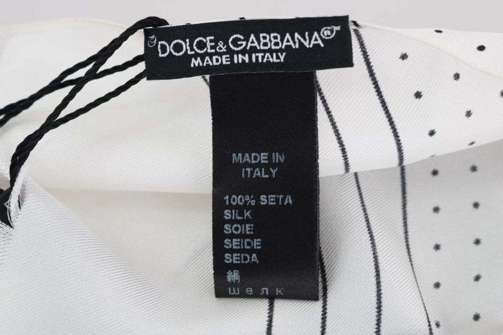 Dolce & Gabbana White Polka Dotted Silk Skinny Scarf - Neckties