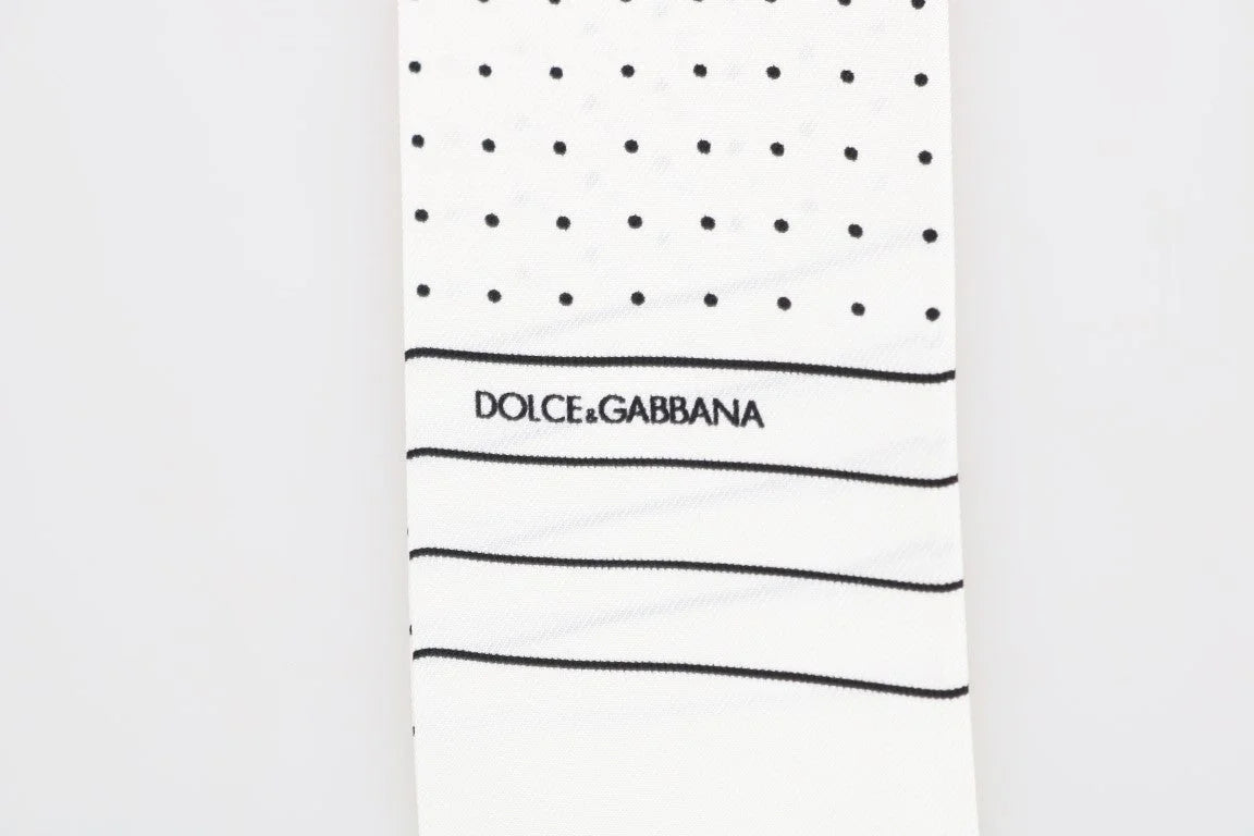 Dolce & Gabbana White Polka Dotted Silk Skinny Scarf - Neckties