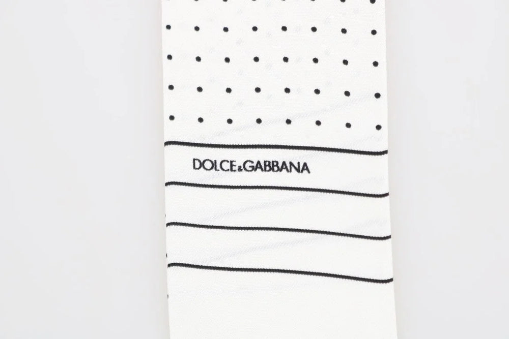 Dolce & Gabbana White Polka Dotted Silk Skinny Scarf - Neckties