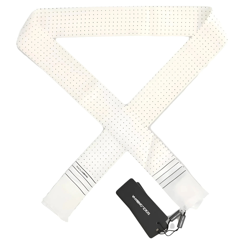 Dolce & Gabbana White Polka Dotted Silk Skinny Scarf - Neckties