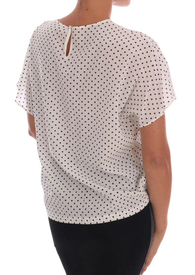 Dolce & Gabbana White Polka Dotted Silk T-shirt Top - Blouses