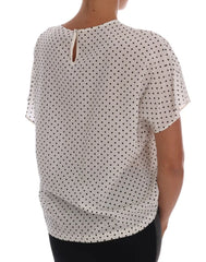 Dolce & Gabbana White Polka Dotted Silk T-shirt Top - Blouses