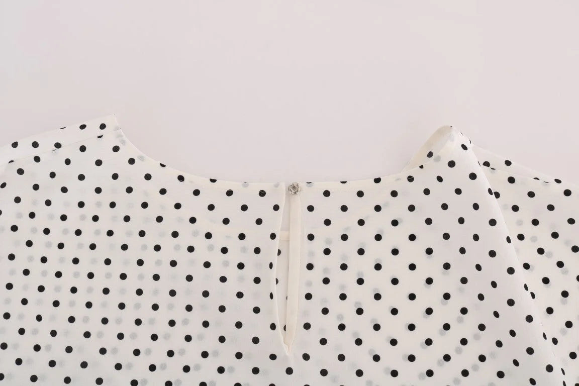 Dolce & Gabbana White Polka Dotted Silk T-shirt Top - Blouses