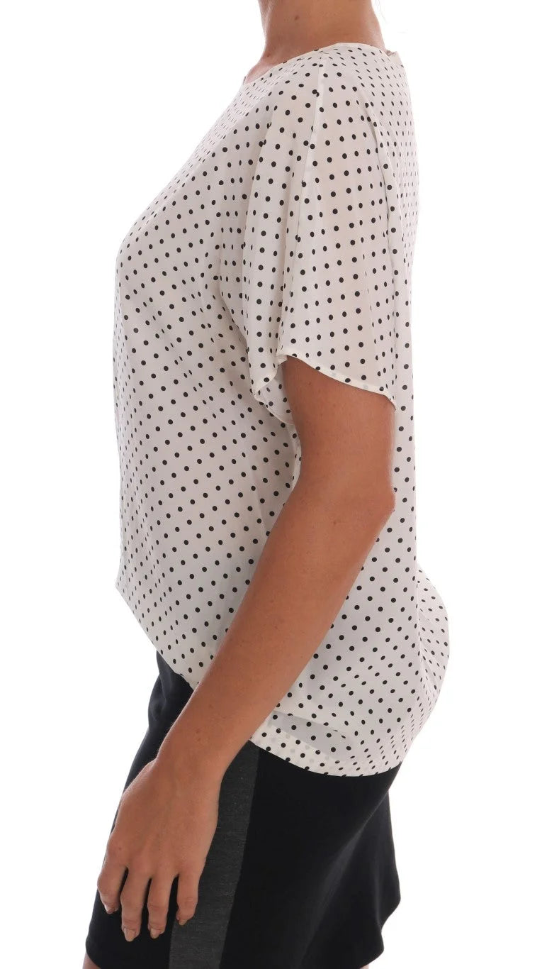 Dolce & Gabbana White Polka Dotted Silk T-shirt Top - Blouses