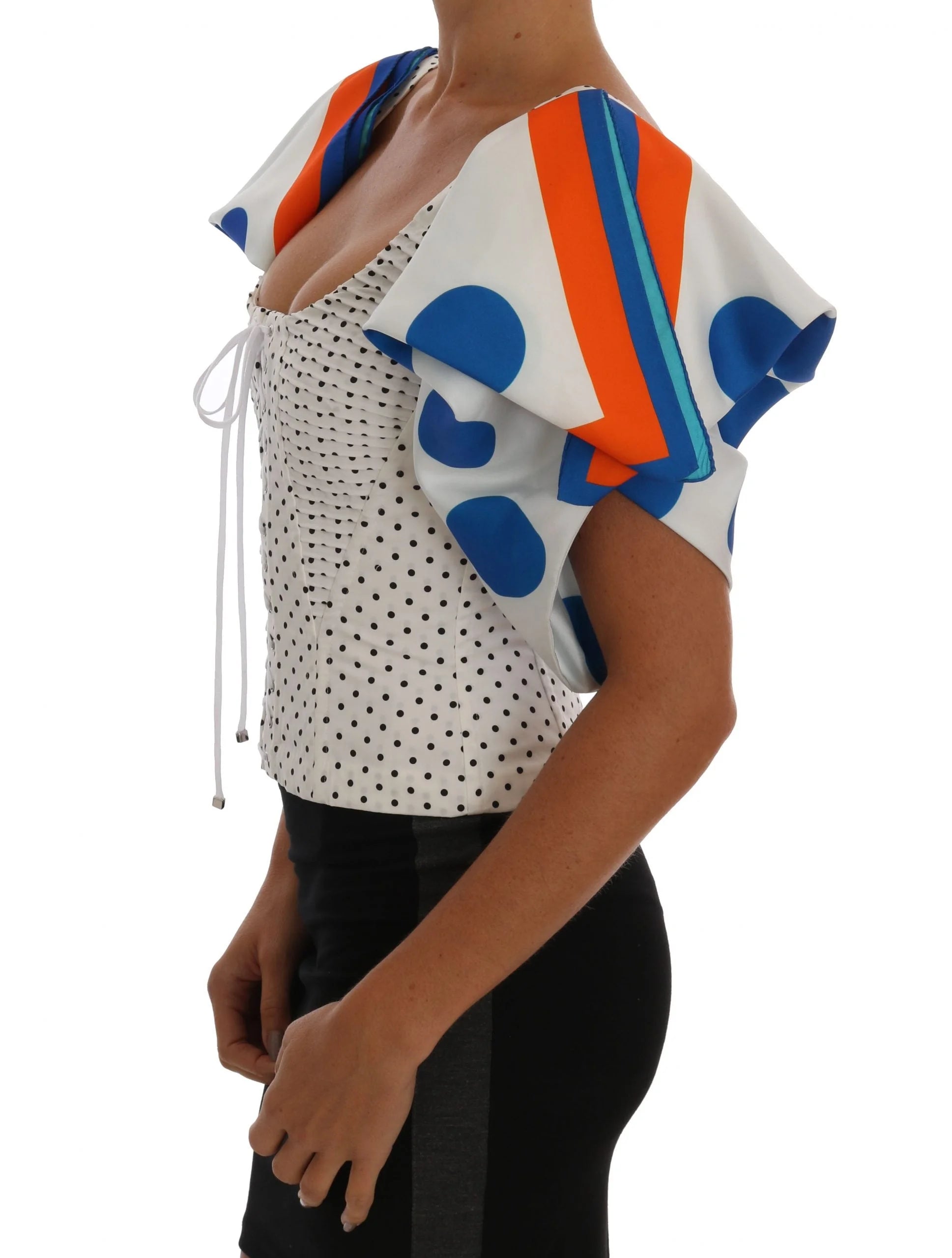 Dolce & Gabbana White Polka Silk Corset Bustier Top - IT38|XS - Blouses