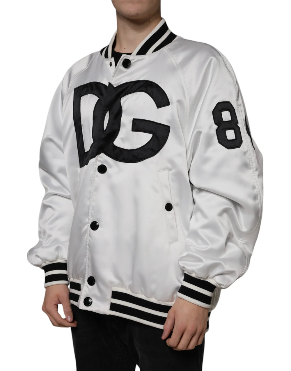 Dolce & Gabbana White Polyester Logo Full Zip Bomber Jacket - Bomber Jackets