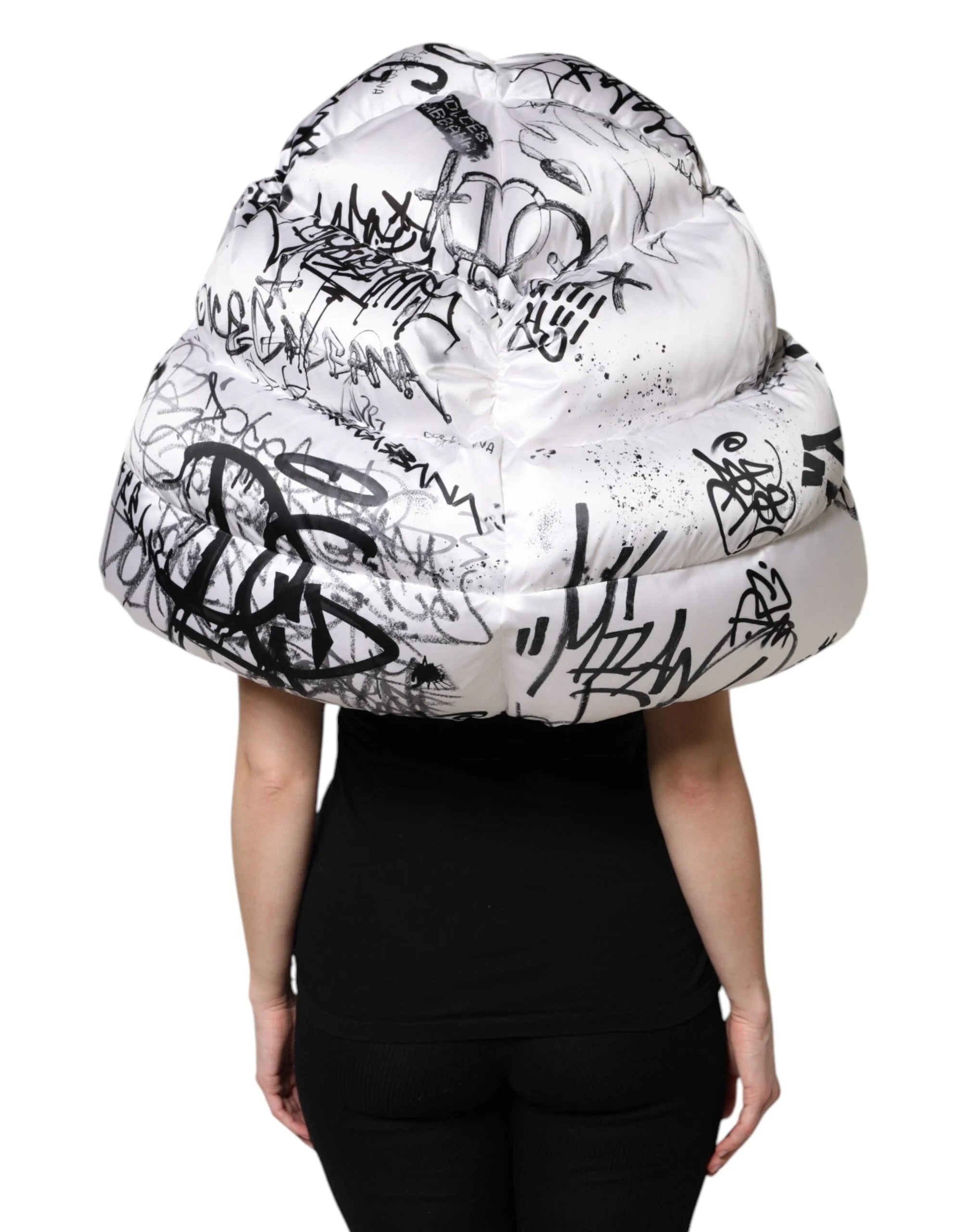 Dolce & Gabbana White Polyester Printed Hood Quilted Hat - Winter Hats