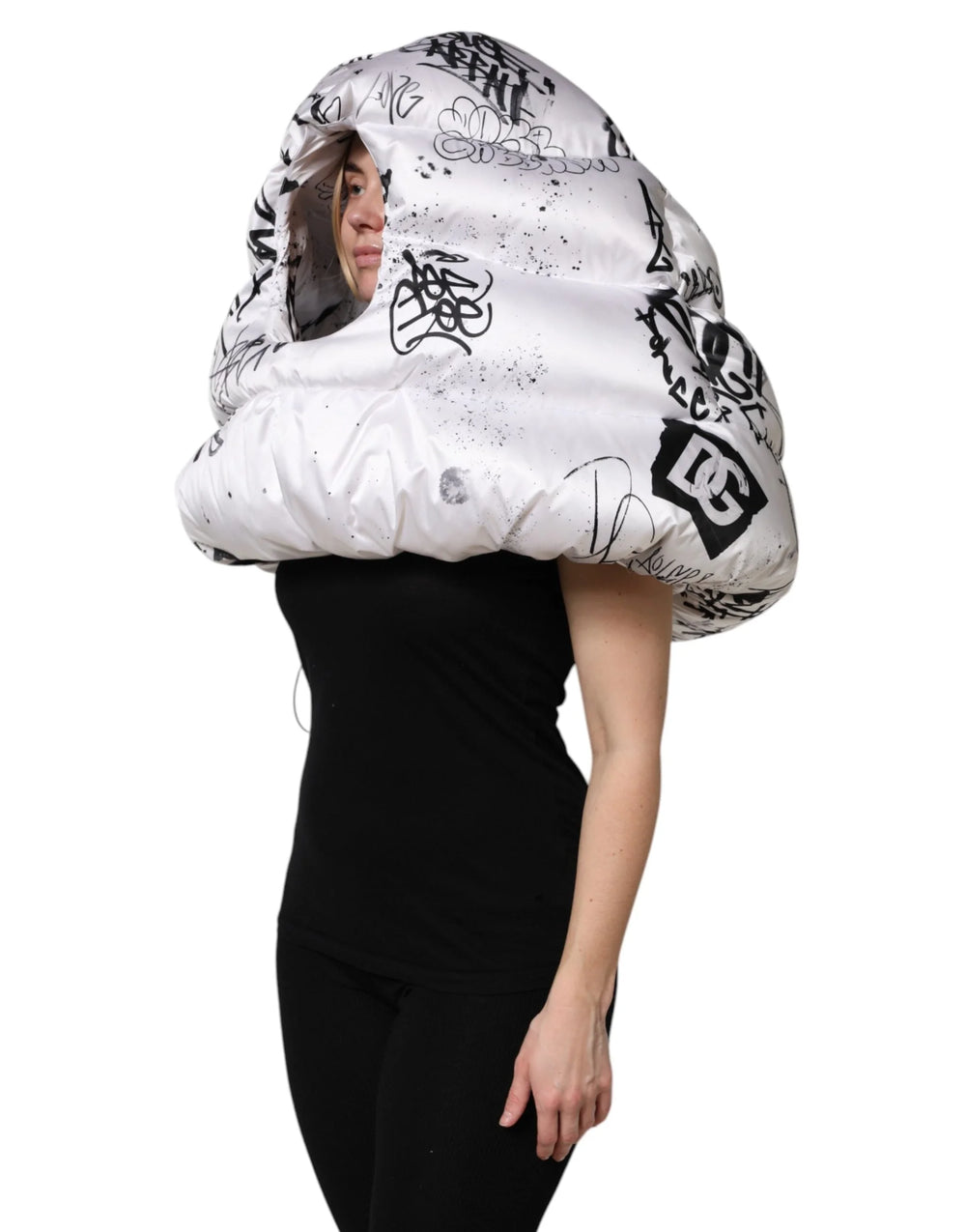 Dolce & Gabbana White Polyester Printed Hood Quilted Hat - Winter Hats