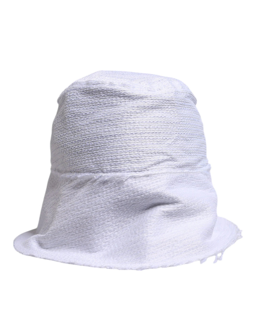 Biely klobúk bucket Dolce & Gabbana so širokým okrajom v technickej zmesi polyesteru, čelný pohľad pre mužov.