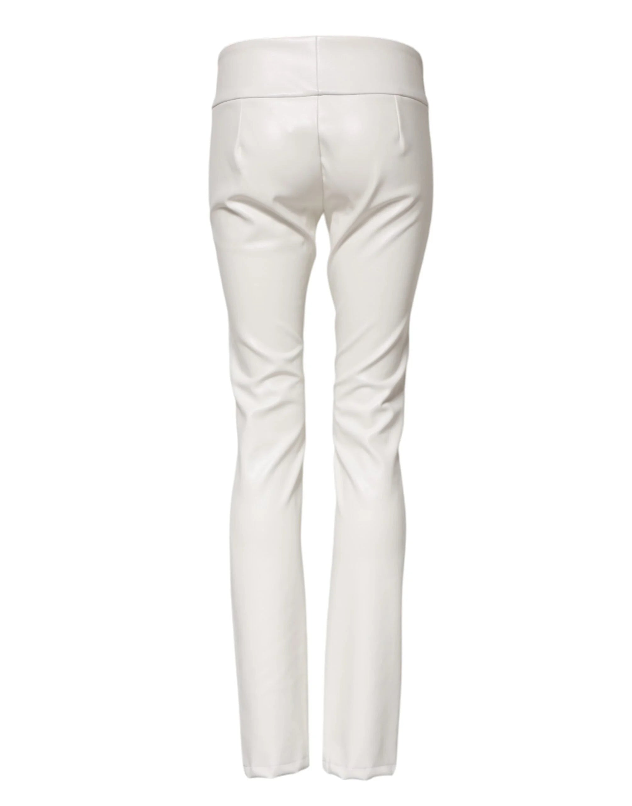 Dolce & Gabbana White Polyurethane High Waist Tapered Pants - IT40|S - Trousers