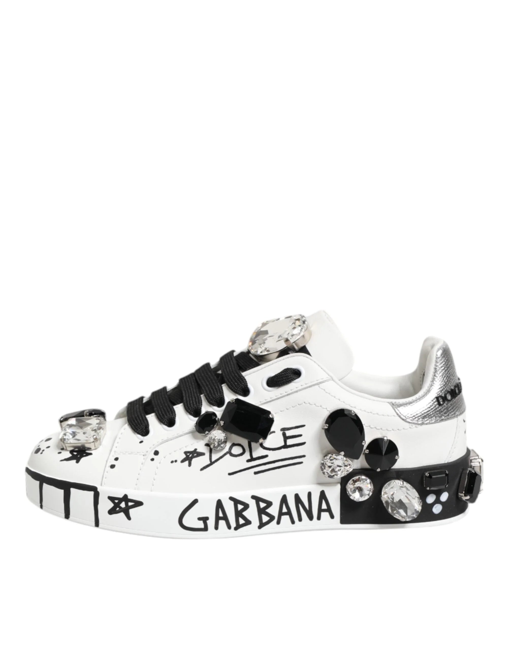 Dolce & Gabbana White Portofino Crystal Sneakers Shoes - EU35/US4.5