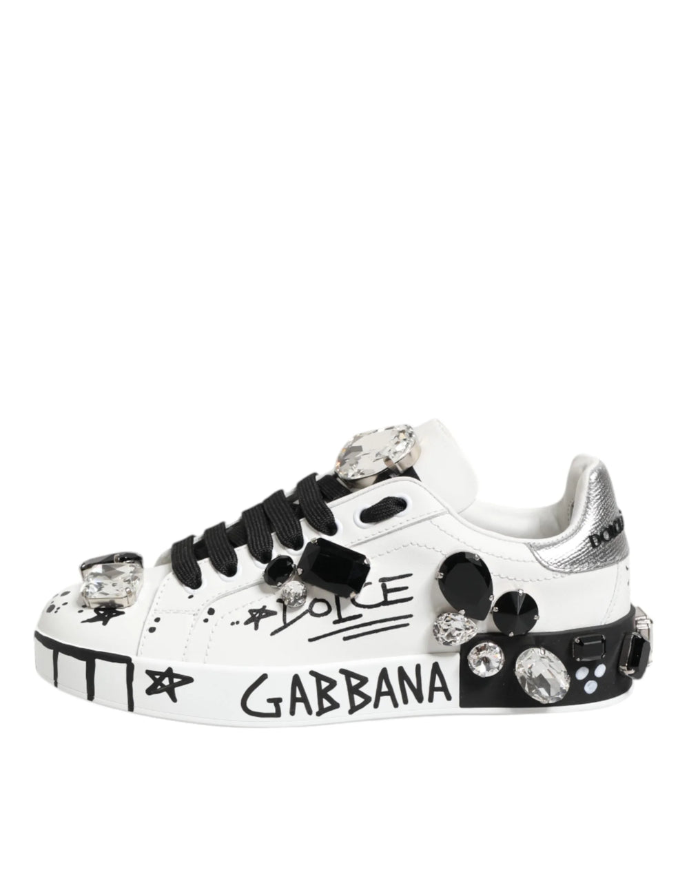 Dolce & Gabbana White Portofino Crystal Sneakers Shoes - EU35/US4.5