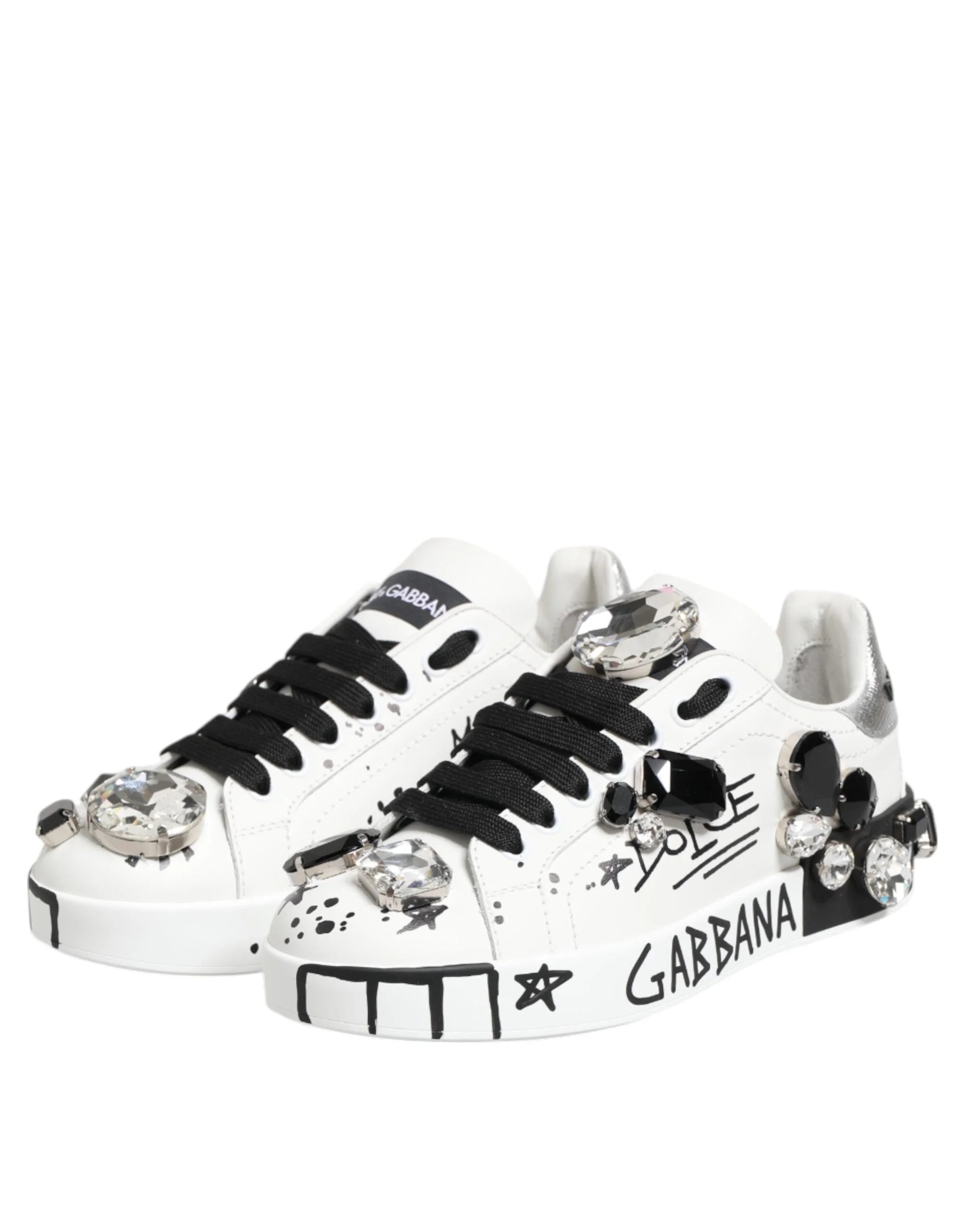 Dolce & Gabbana White Portofino Crystal Sneakers Shoes - EU35/US4.5 - Sneakers