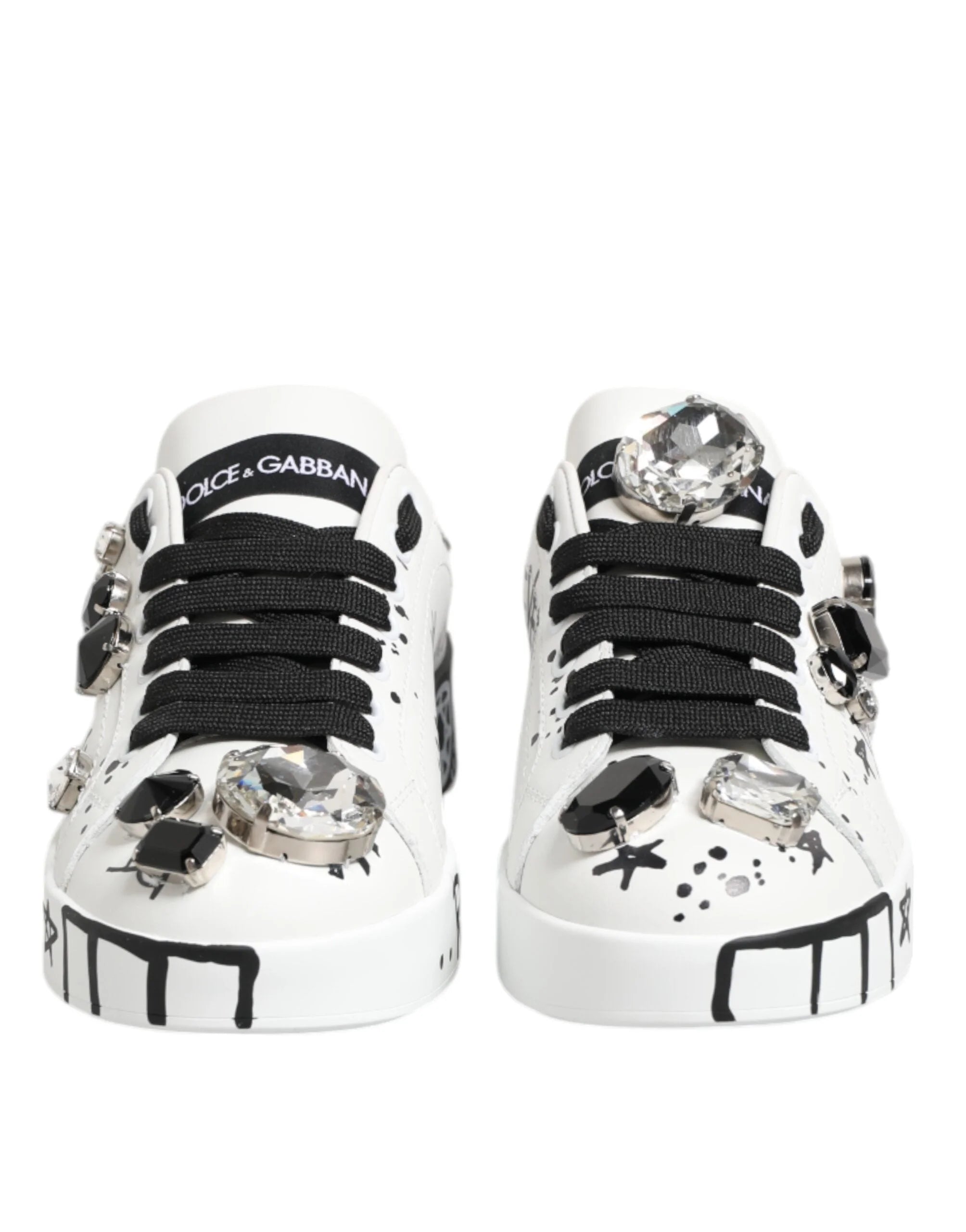 Dolce & Gabbana White Portofino Crystal Sneakers Shoes - EU35/US4.5