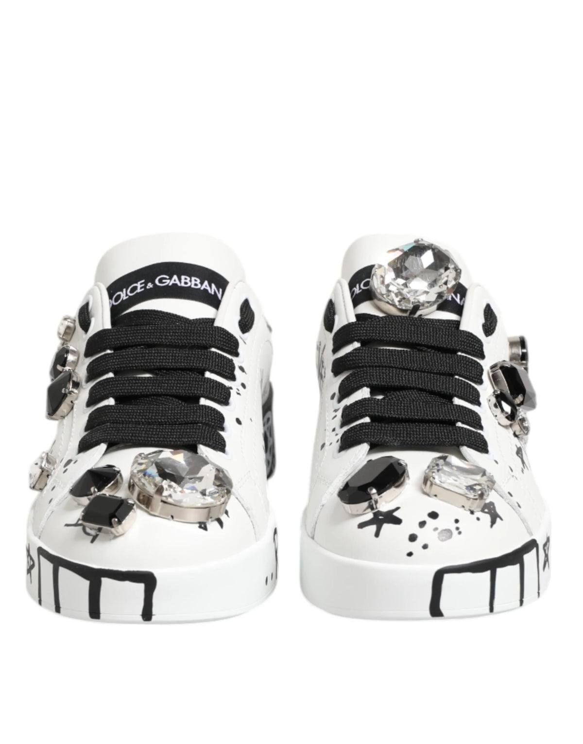 Dolce & Gabbana White Portofino Crystal Sneakers Shoes - EU35/US4.5