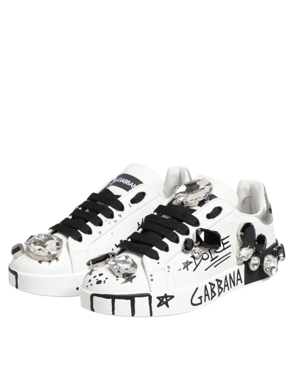Dolce & Gabbana White Portofino Crystal Sneakers Shoes - EU35/US4.5