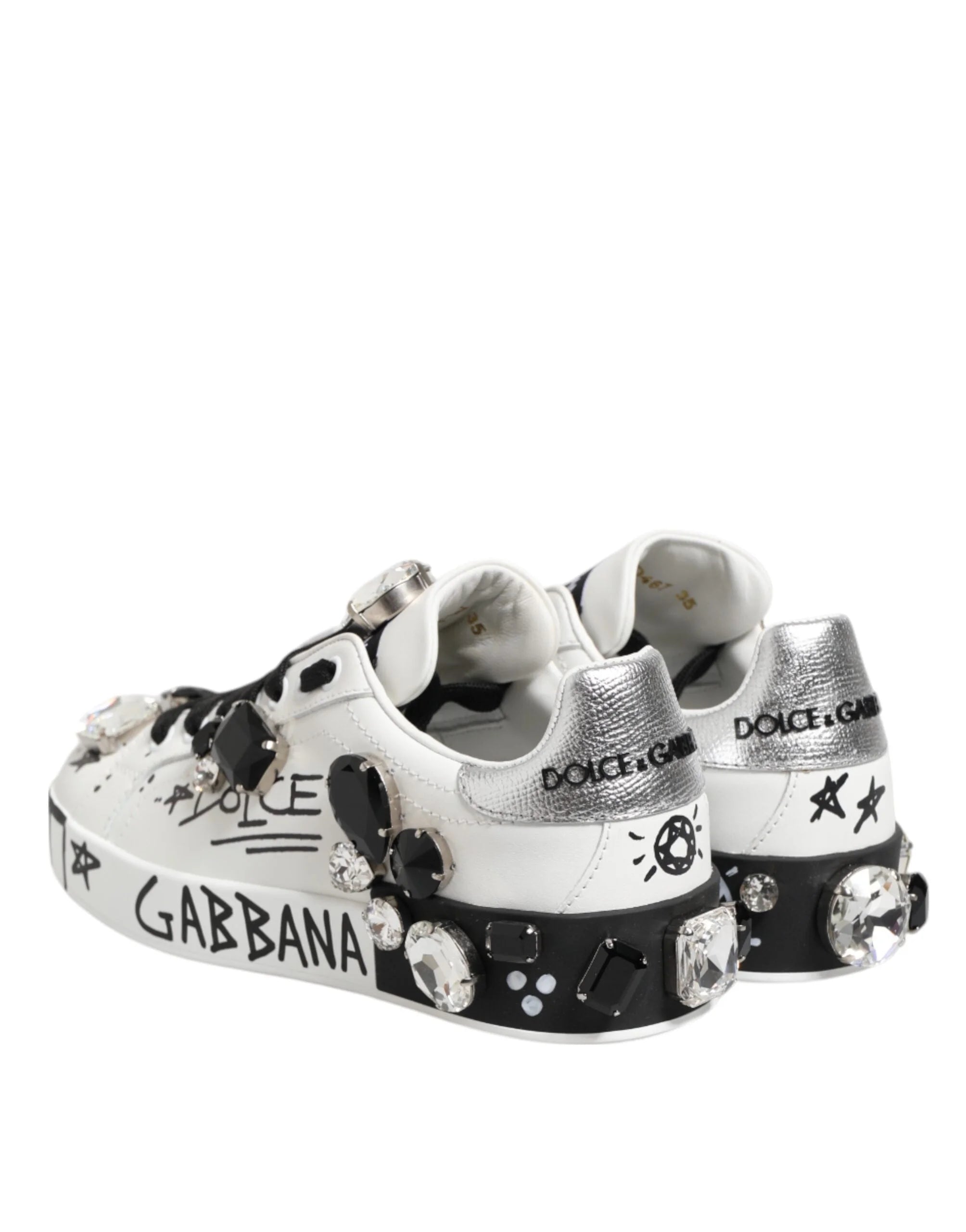Dolce & Gabbana White Portofino Crystal Sneakers Shoes - EU35/US4.5