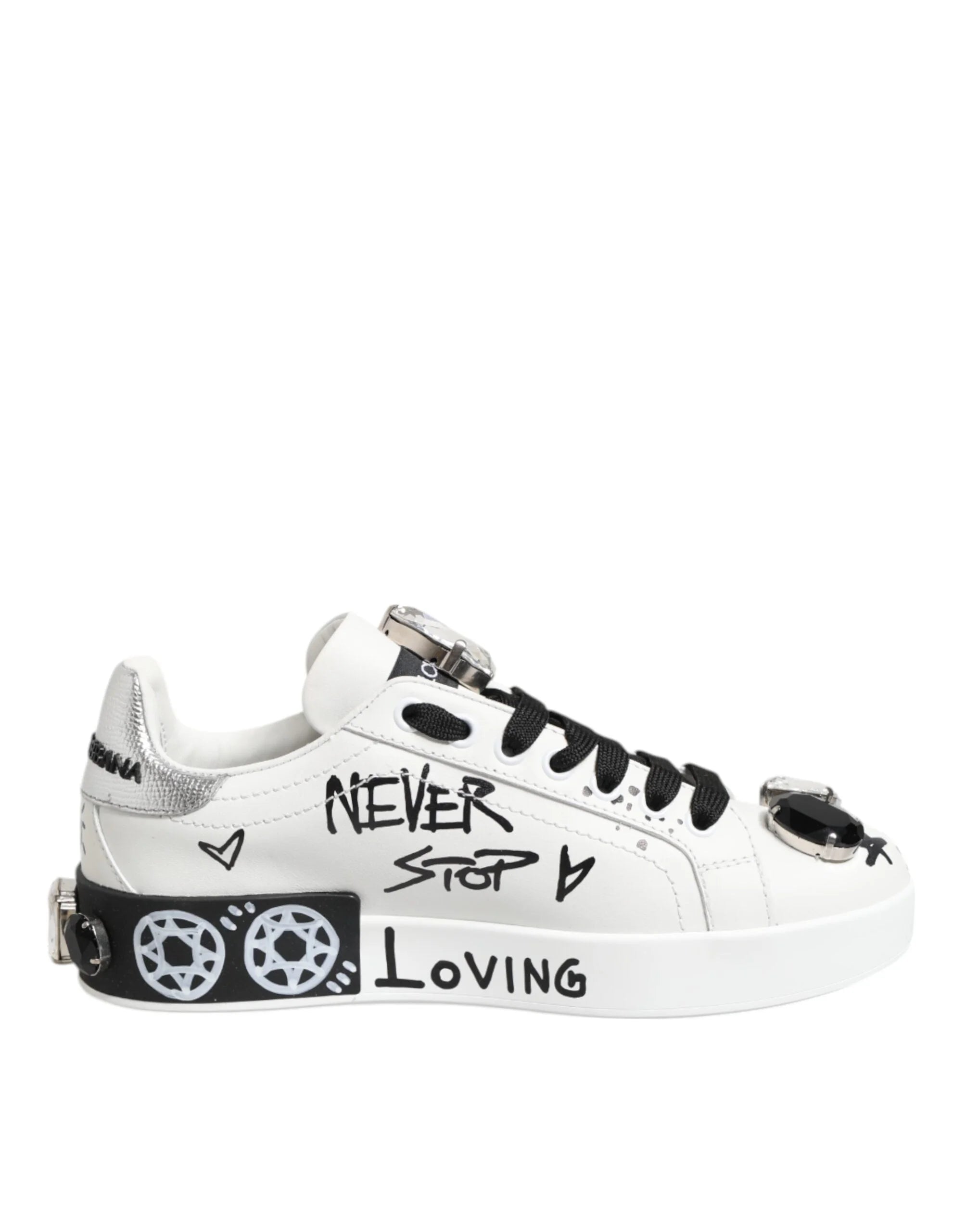 Dolce & Gabbana White Portofino Crystal Sneakers Shoes - EU35/US4.5