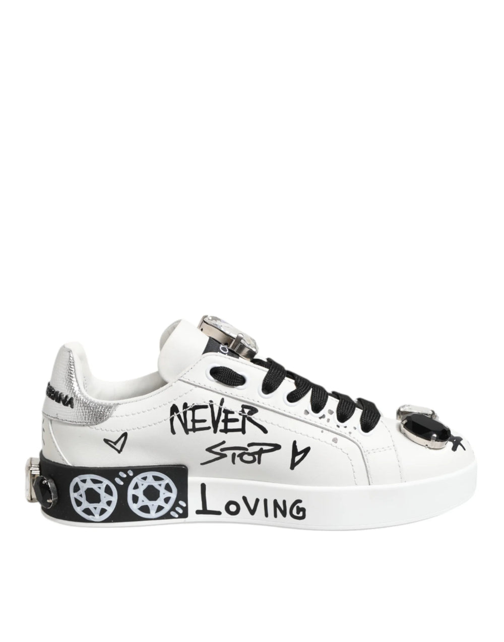 Dolce & Gabbana White Portofino Crystal Sneakers Shoes - EU35/US4.5
