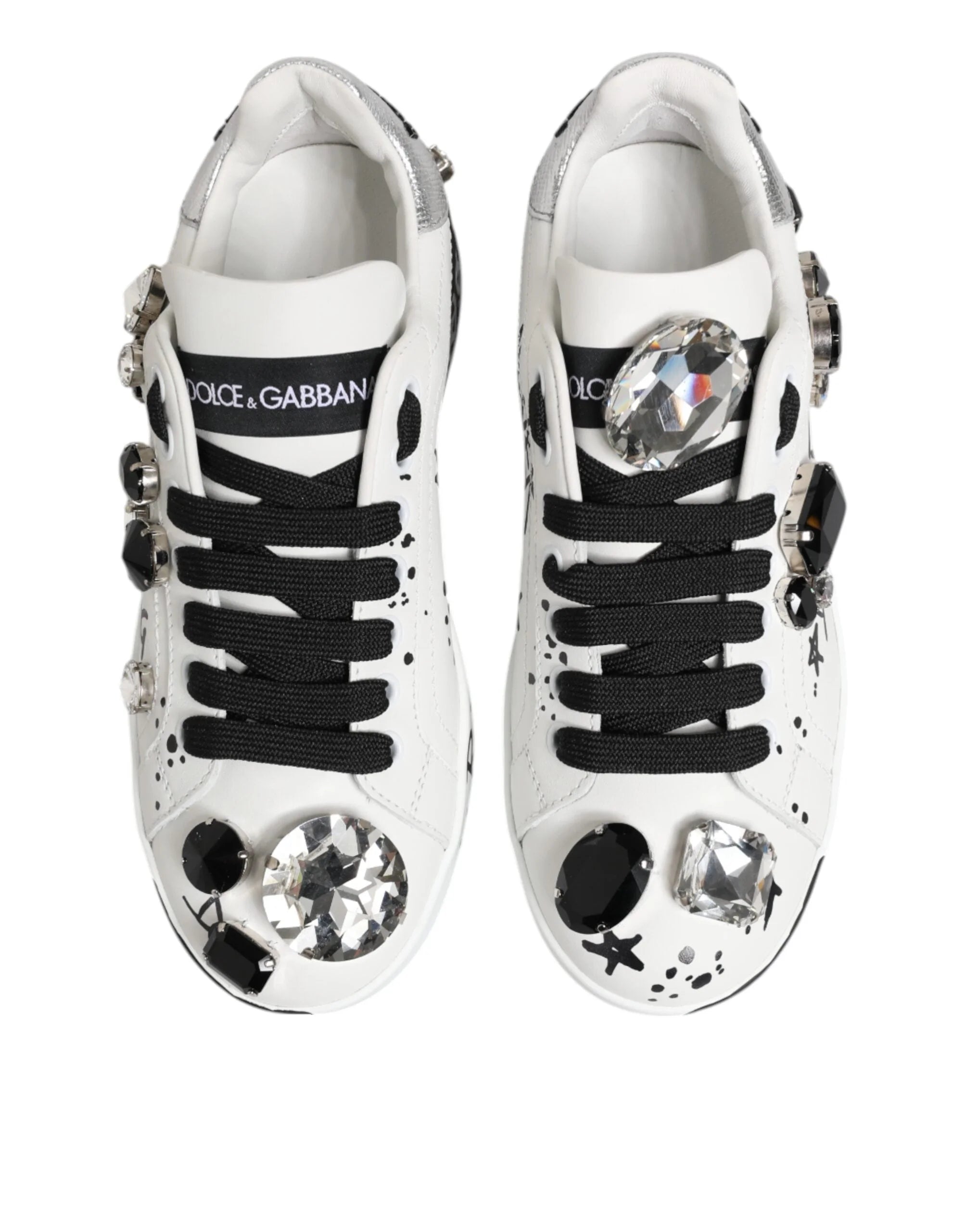Dolce & Gabbana White Portofino Crystal Sneakers Shoes - EU35/US4.5