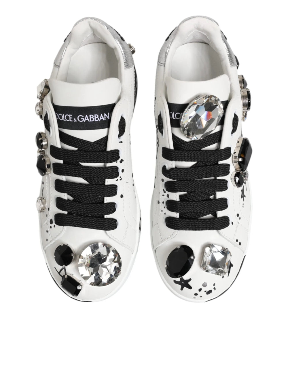 Dolce & Gabbana White Portofino Crystal Sneakers Shoes - EU35/US4.5