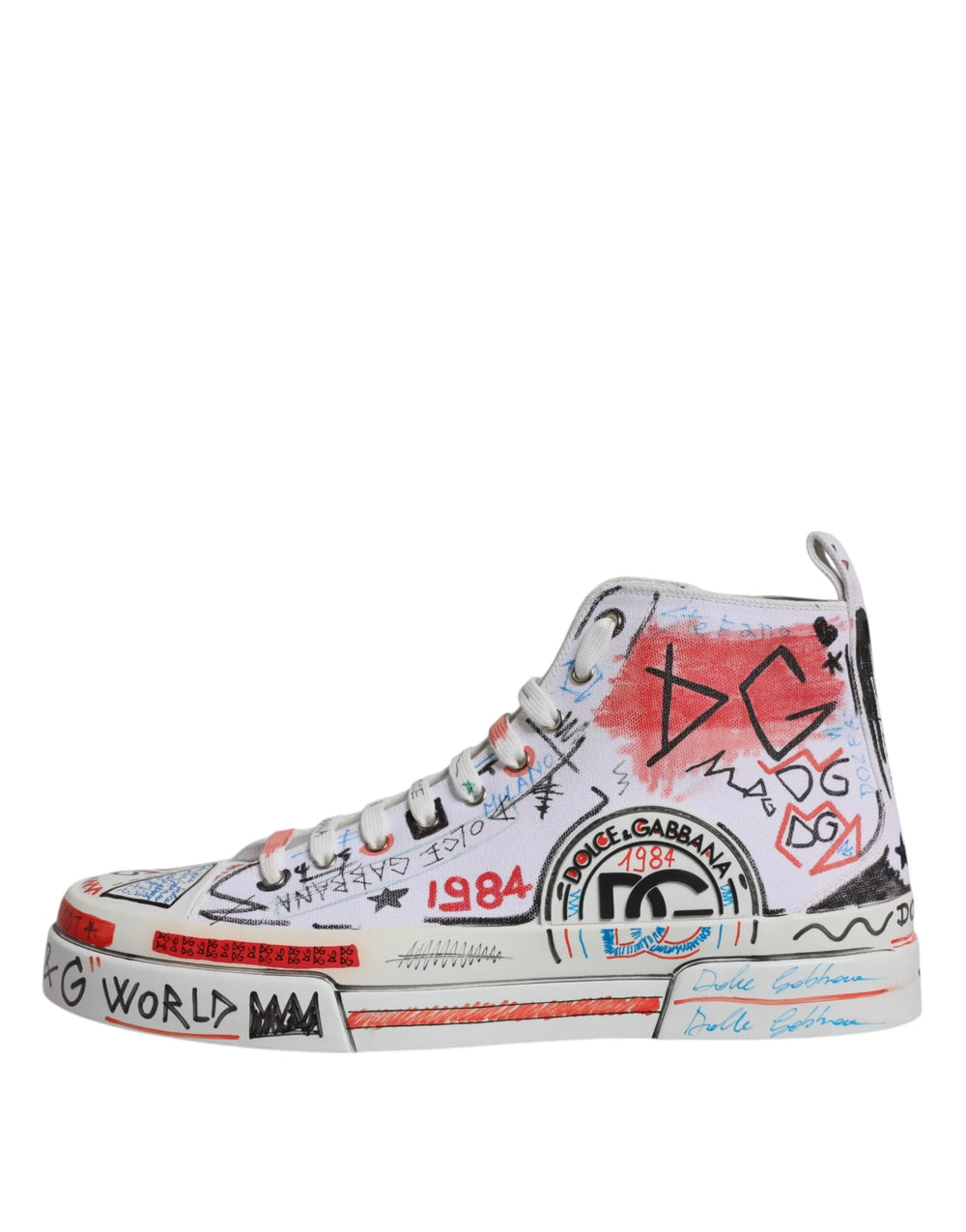 Dolce & Gabbana White Portofino Graffiti High Top Men Sneakers Shoes - EU47/US14